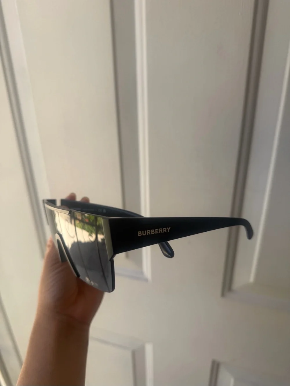 Burberry Men’s Black Shield Sunglasses with Brown Case